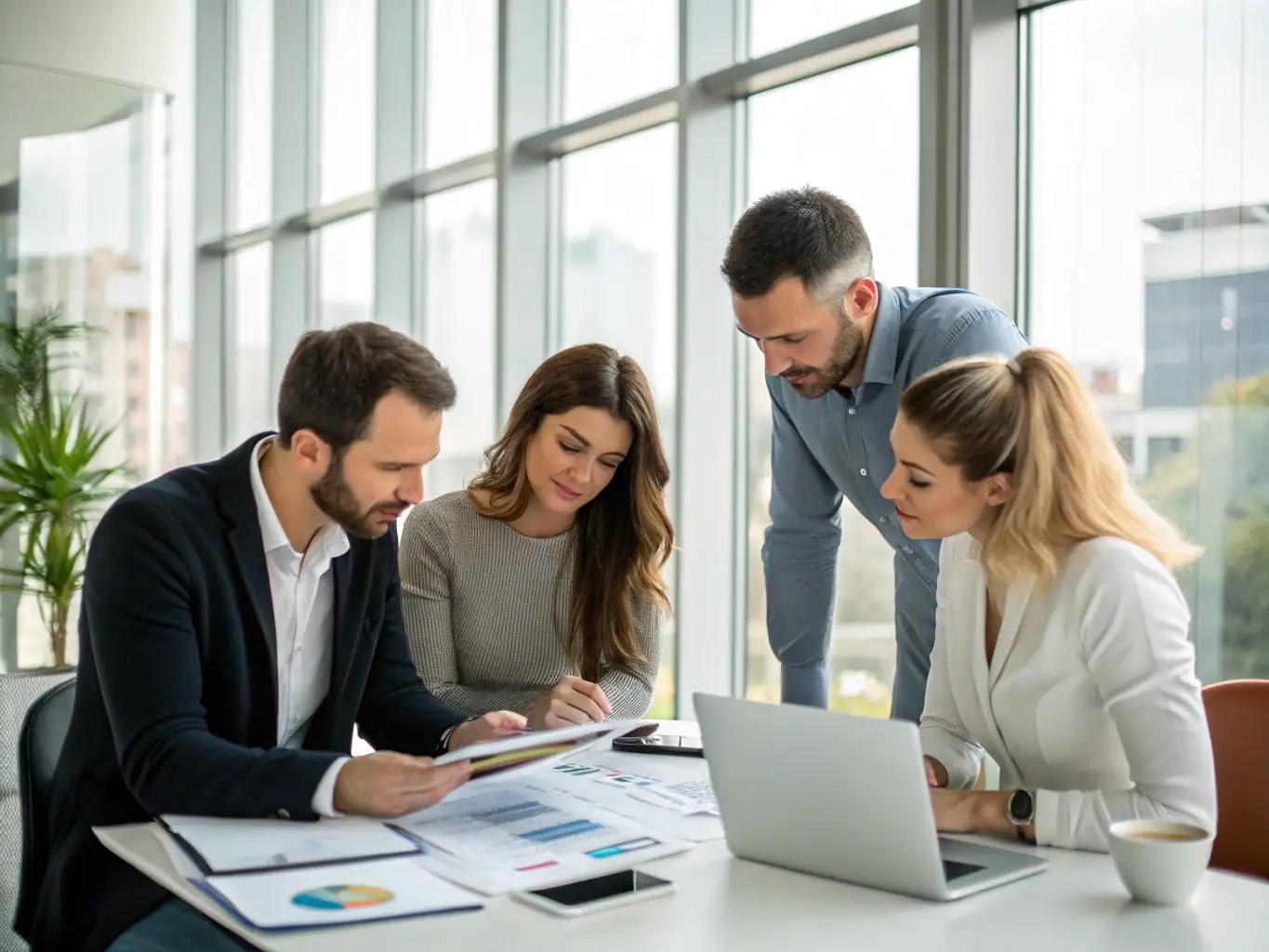 An image of a team of marketing strategists analyzing data on multiple screens, symbolizing strategic planning and data-driven decision making.